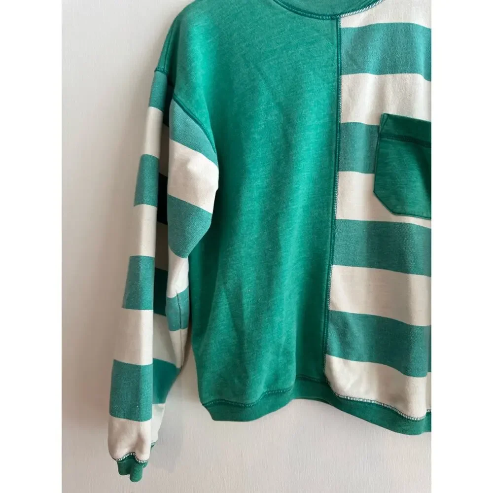 Vintage Green and White Striped Sweatshirt - Picture 3 of 10